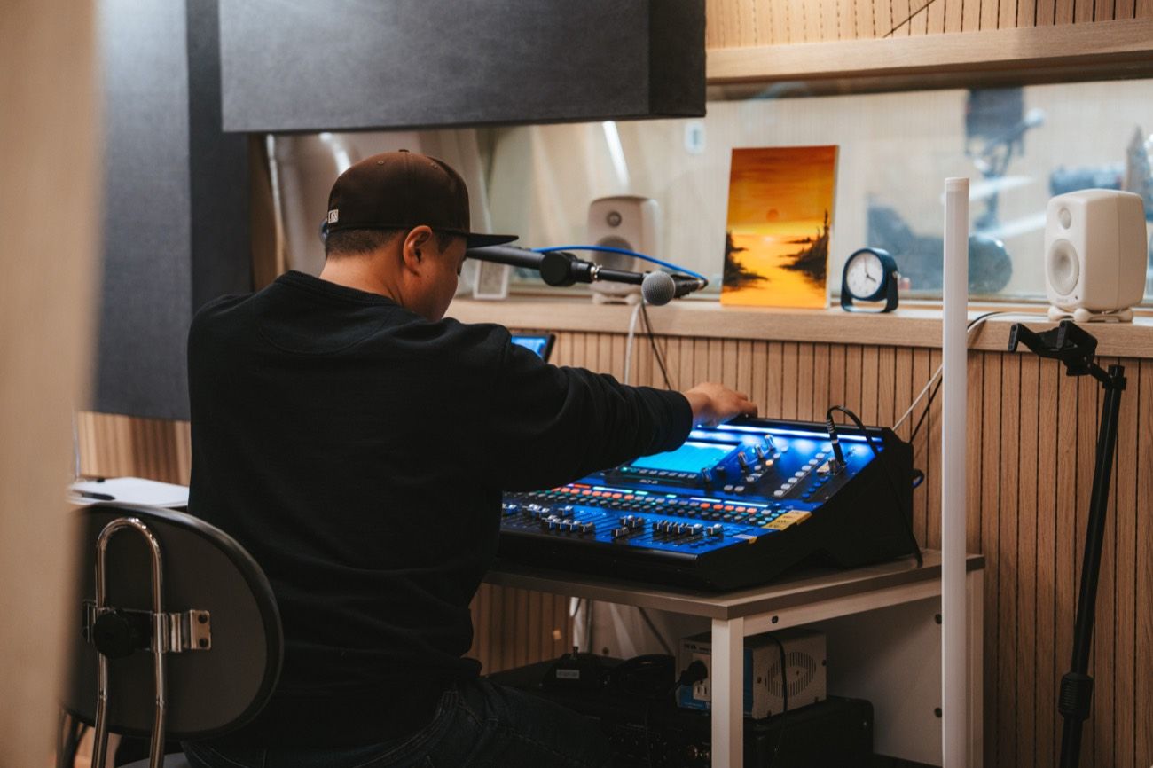 Studio video and lighting setup for a live clip
